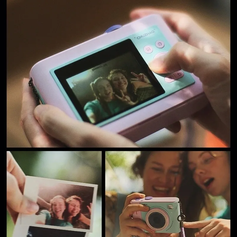 【Thriving】 CHUZHAO D2 Instant Camera Mini Digital Camera capable of printing color photos Bluetooth Girl's Cute Mini 2.8 inch Subli.