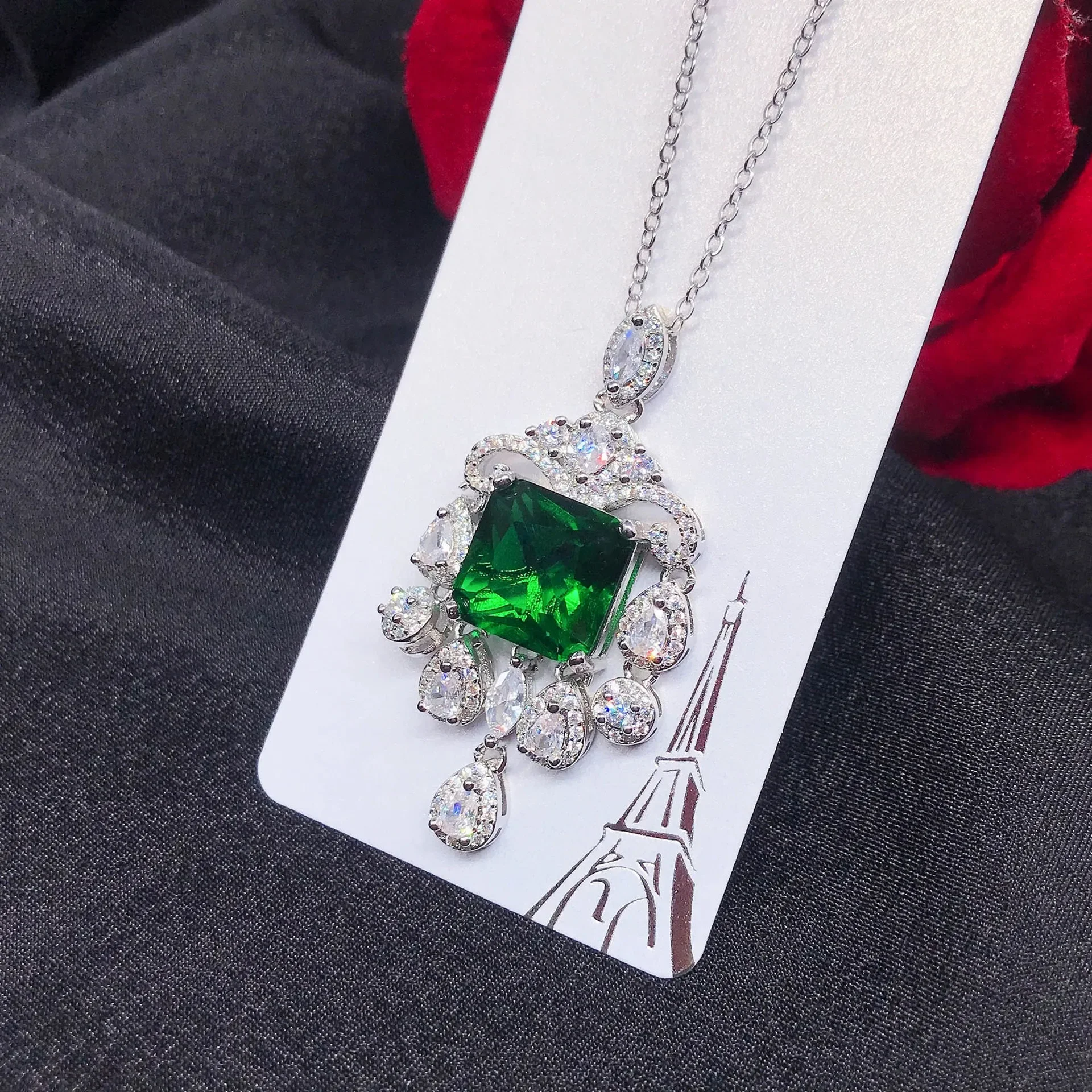 

100% 925 Sterling Silver Green Emerald Jewellry Pendant Women Collares Mujer Silver 925 Jewelry 45cm Necklace Emerald Bizuteria