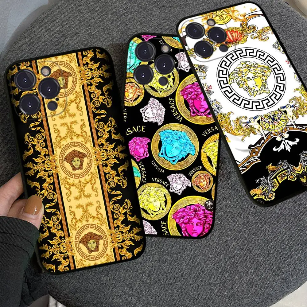 Luxury V-Versace Designer Silicone Phone Case - Black Cover