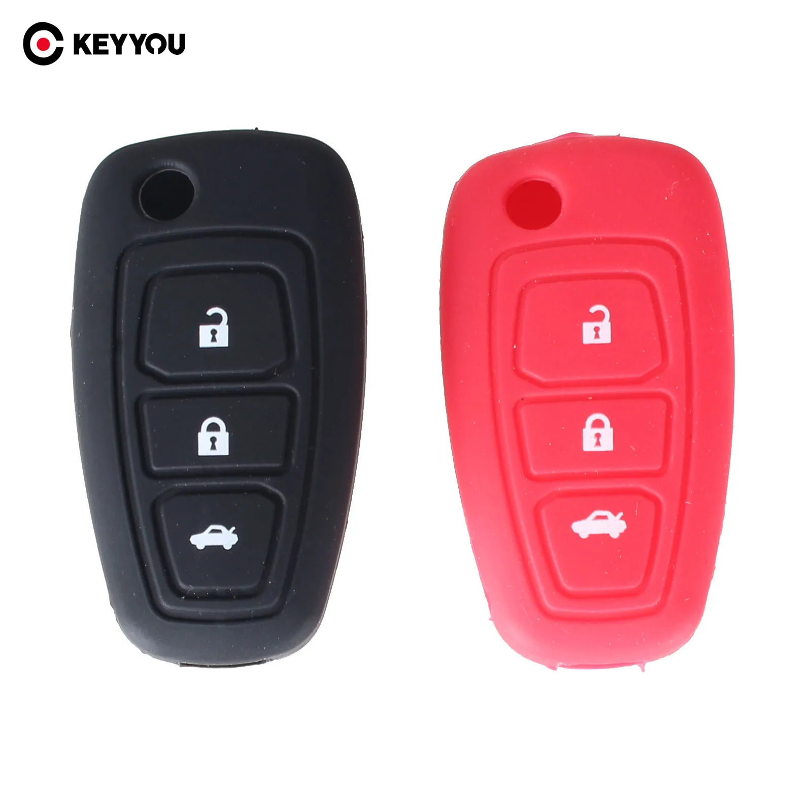 KEYYOU Flip Folding Key Cover Silicone Case For Ford Focus Fiesta 2013 Fob Case 3 Buttons key case cover flip key fob shell