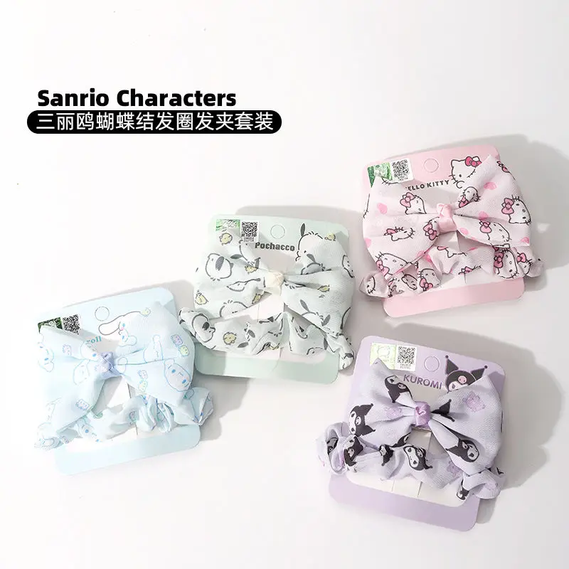 

Kawaii Sanrioed Anime Cartoon series mymelody Kuromi Cinnamoroll cute Printed pattern Bow tie hair clip hair band Small gift