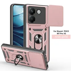 Shockproof Armor Case with Car Holder and Camera Lens Protection for Poco M7 pro 5G (Rose gold)