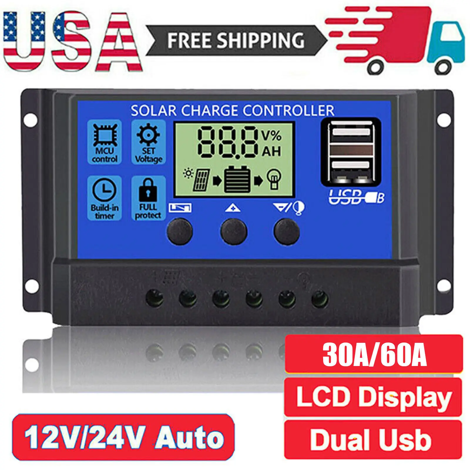 

100A MPPT Solar Charge Controller Solar Controller Solar Panel Battery Regulator Dual USB 5V LCD Display