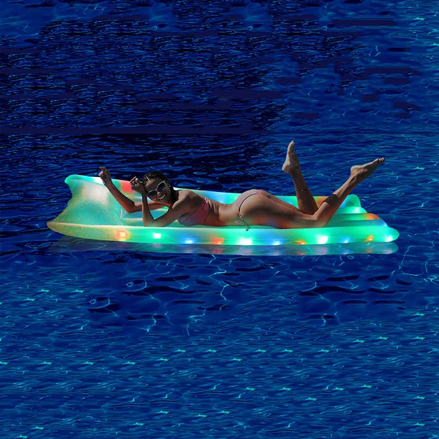 Summer  Swimming Pool Ring Inflatable Floating Row Water Hammock Multi-Color LED Swimming Toys Unisex Beach Party Waterproof Toy 5