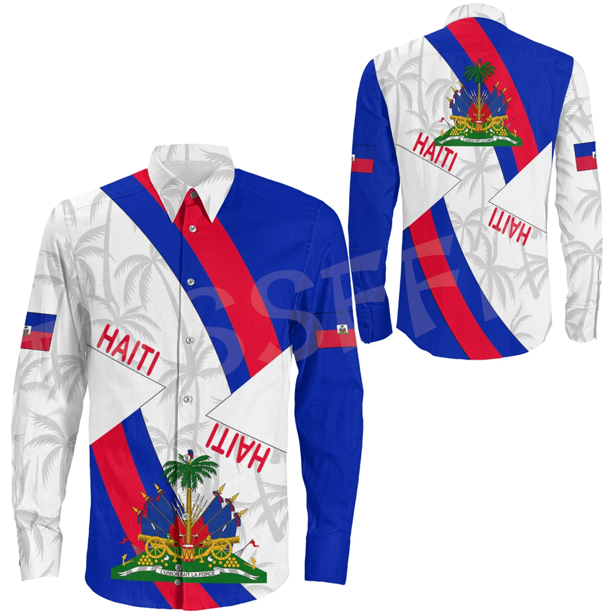 

Custom Name Country Flag Caribbean Sea Haiti Retro Vintage Tattoo 3DPrint Streetwear Harajuku Casual Men Shirts Long Sleeves X4