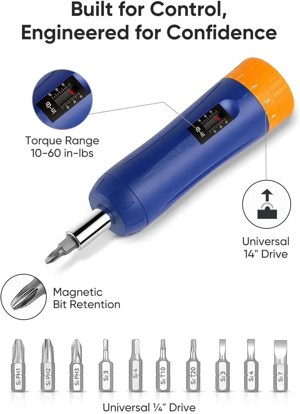 Adjustable Torque Screwdriver 1/4" Drive Screwdriver Torque Wrench Driver 10pcs