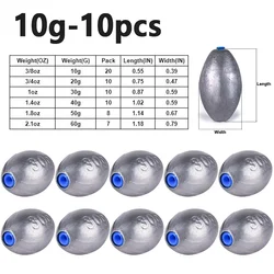 10pcs Olive Shaped Fishing Sinkers with Plastic Plug Weights - Versatile Slip Shot Sinkers (10g-10pcs)