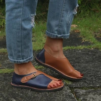 Femmes sandales chaussures d'été pour femmes rétro en cuir PU Peep Toe femmes pantoufle 2025 nouvelle plage boucle sangle plat Sandalias De Mujer 6