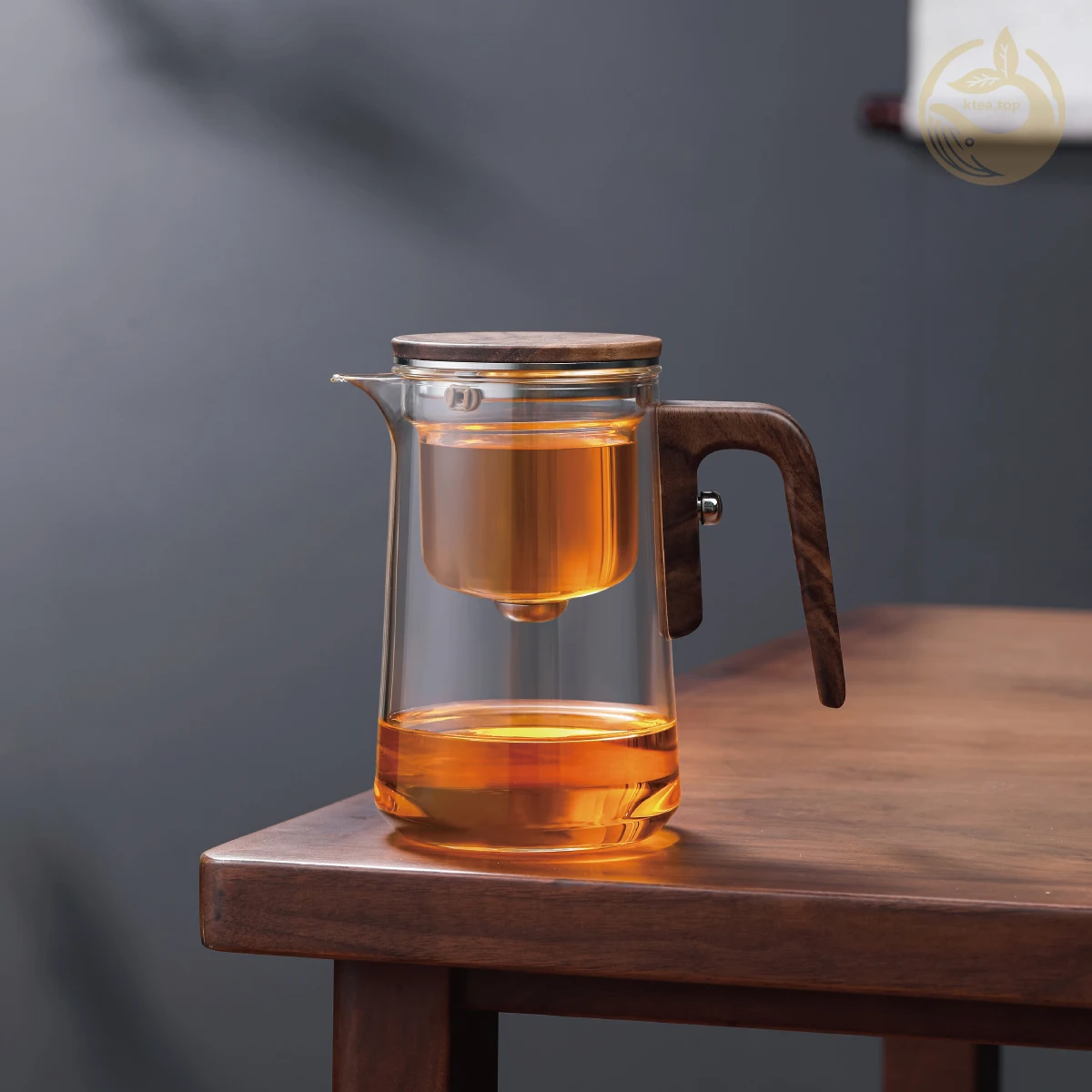 KTea Magical One-Key Brewing: Real Walnut Glass Teapot with Infuser for Perfect Kung Fu Tea