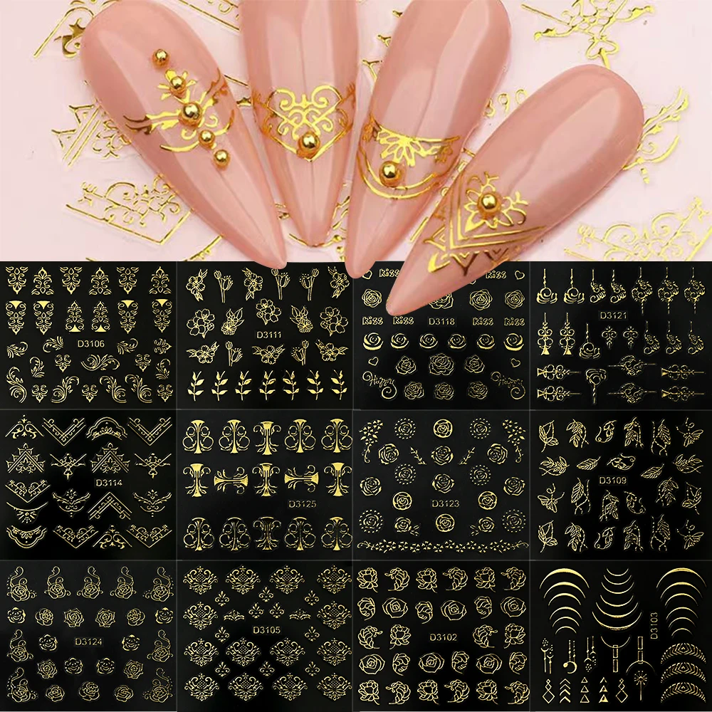 30 Teile/satz Schwarz Spitze Retro Blume Nail art Aufkleber 3D Reben Blatt Floral Nagel Aufkleber Selbstklebende Schwarze Blumen Nagel Dekoration – Detail 1