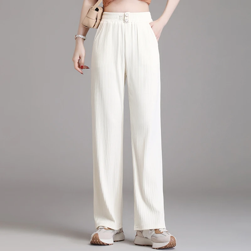 2022 Retro Soft Comfort Solid Color Wild Straight Wide Leg Pants Female Spring New Fashion High Waist Casual Long Trousers hot pants