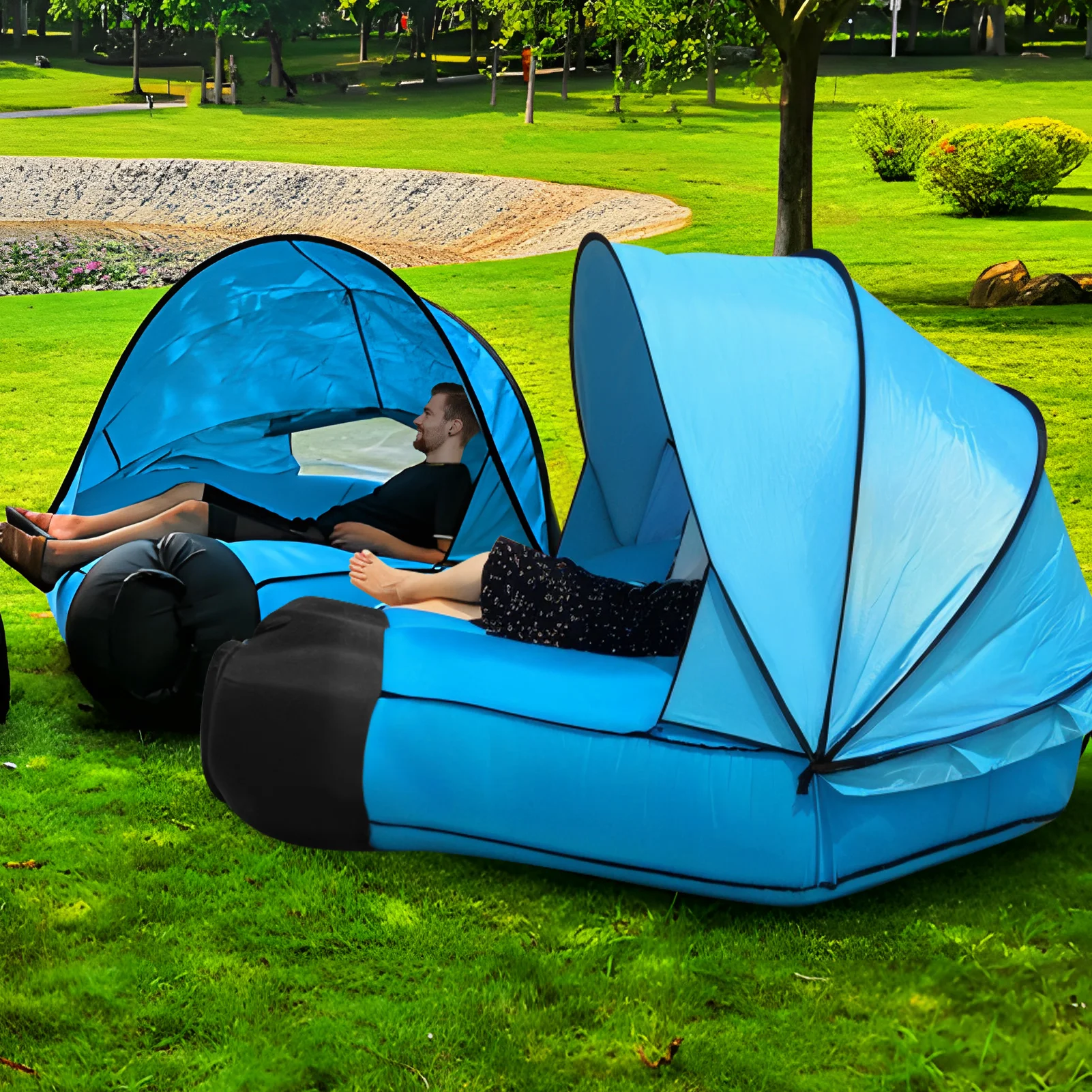 Inflatable Sofa with Canopy, Canopy Island Inflatable Lawn Bed, Camping Island with Sunshade, Lazy Bed Canopy