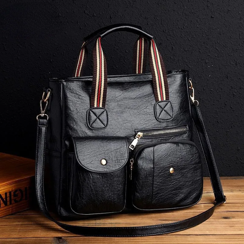 2023 New Large Capacity Soft Leather Handheld Tote Bag Fashion Retro Versatile Women's One Shoulder Diagonal Straddle Bag