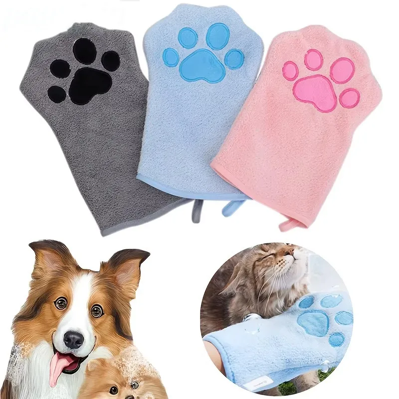 Dog Bath Gloves Absorbent Pet Bath Towels for Small Medium Dogs Cats Glove-style Pet Towels Grooming Tool