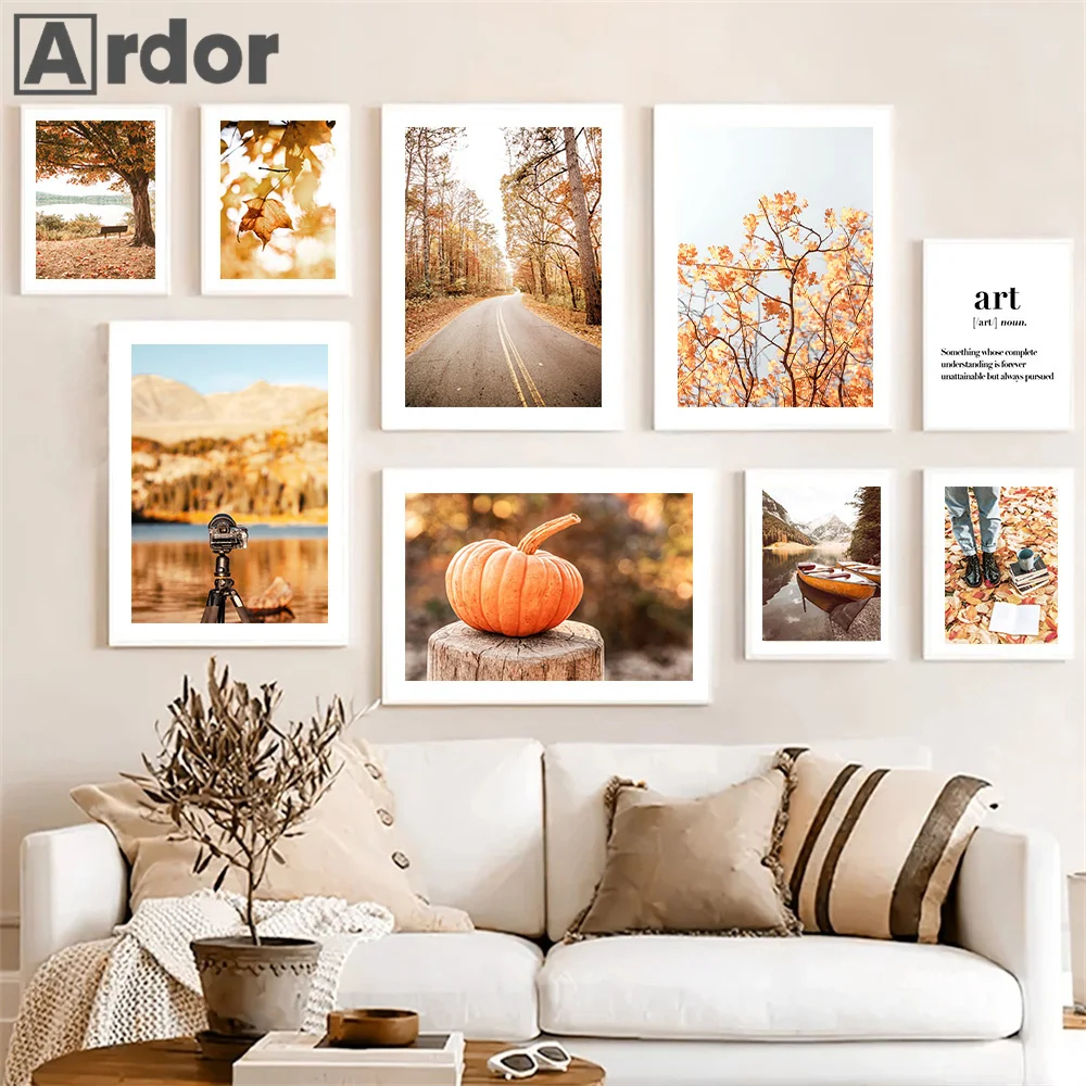 

Autumn Scenery Pumpkin Leaves Wall Art Canvas Painting Nordic Posters And Prints Wall Picture Modern Living Room Home Decoration