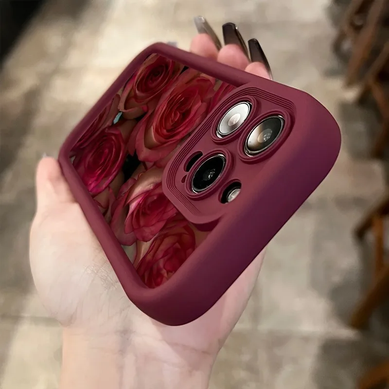 Red Rose Flower Pattern High-Edge TPU Anti-Drop Phone Case - Perfect for Gifts to Couples, Family, Friends, and Various Holidays