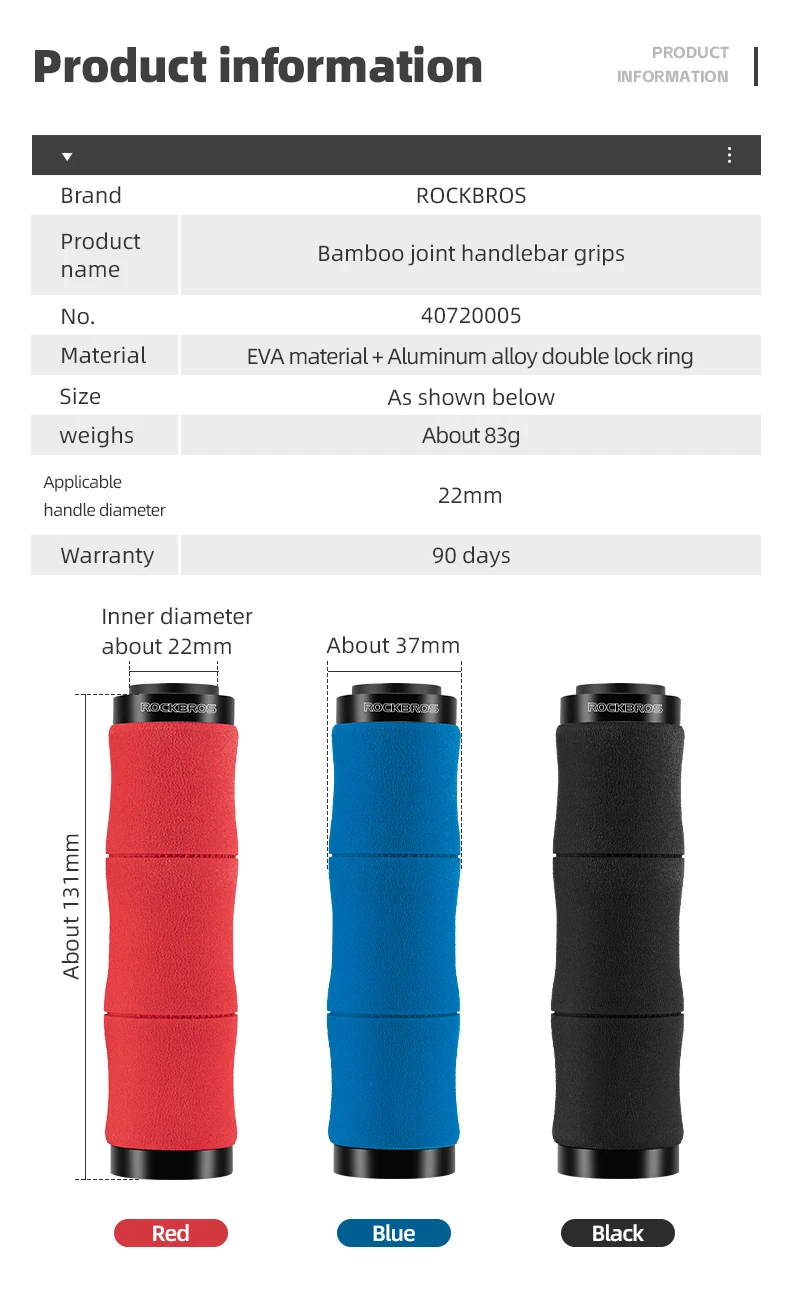 Description Picture 3 of itemROCKBROS Bicycle Grips Bamboo Joint Bike Handlebar Grips With Dust Plug Soft Shockproof EVA Aluminum Alloy Cycling Handle Parts
