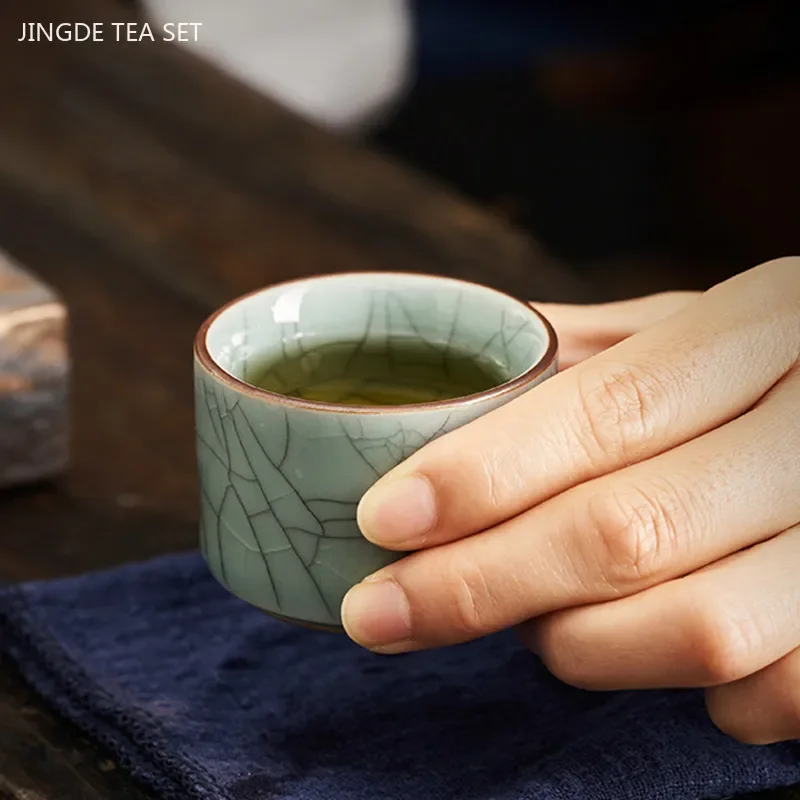 60ml Chinese Style Ceramic Ice Crack Glaze Tea Cup Retro Porcelain Tea Bowl Sake Cups Coffee Mug Household Handmade Master Cup