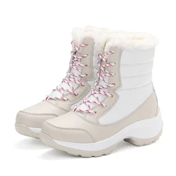Women's Plush Platform Snow Boots - Warm & Casual Winter Footwear - 38 (White)