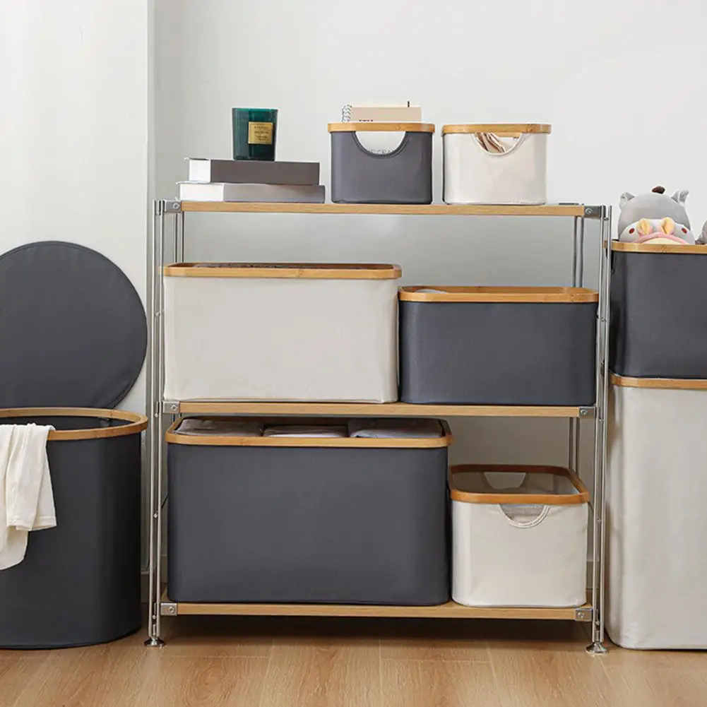 Morden Bamboo Frame Storage Basket Fabric Storage Cube Foldable Storage Basket With Capacity Stable Structure Organizing Toys 5
