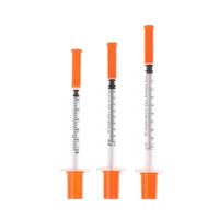 5Pcs 0.3/0.5/1ML Disposable Plastic Veterinary Syringe Orange Cap Sterile Insulin Syringe With Needles For Pet Farm Animal 2