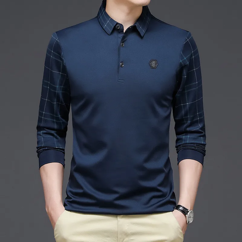 Ymwmhu New Fashion Solid Polo Shirt Men Korean Fashion Clothing Long Sleeve Casual Fit Slim Man Polo Shirt Button Collar Tops 4