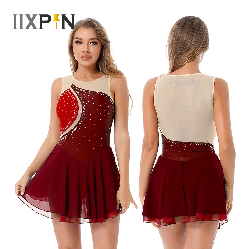 

Women Figure Ice Skating Dress Ladies Gymnastics Leotard Ballet Dance Dress Skating Competition Training Performance Costume