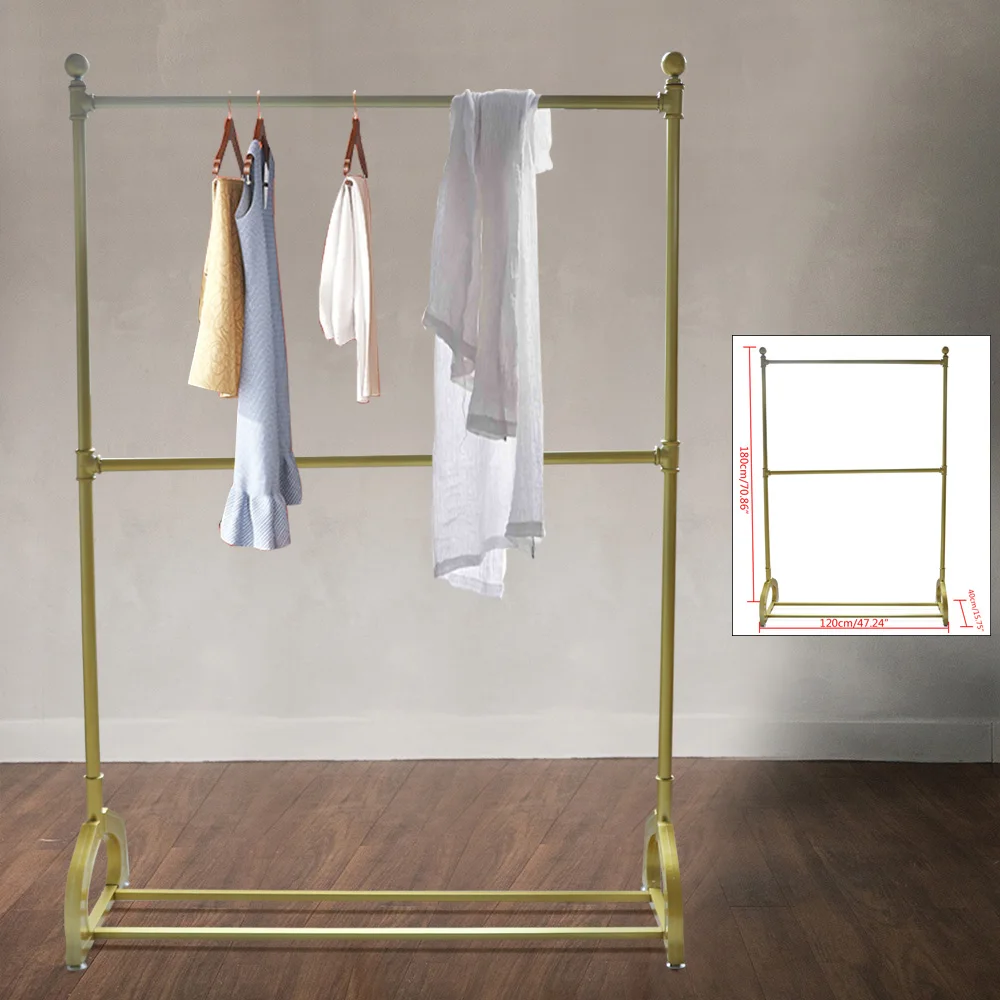 Garment Clothes Rack Freestanding Clothes Display Dryer Hanger Stand Rack Metal, 2 Layer Garment with Double Hanging Bars