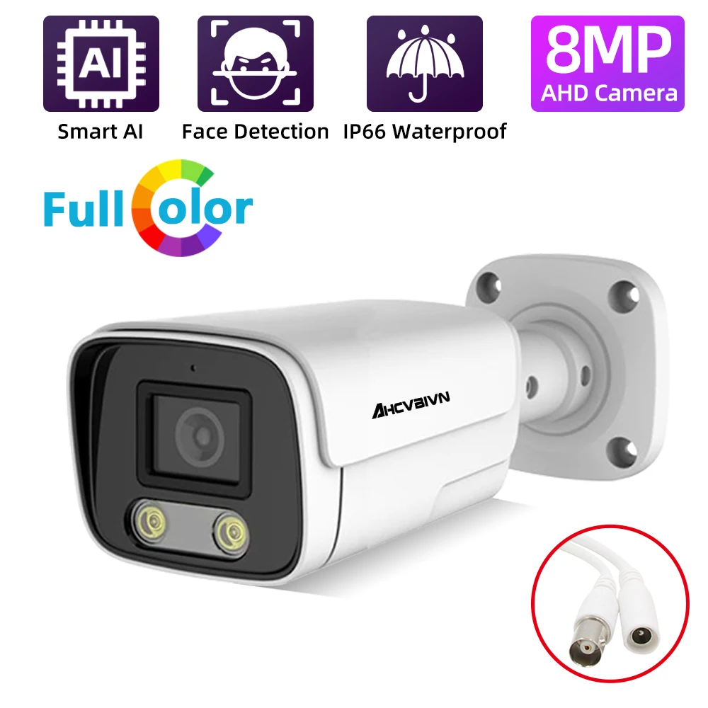 Remote Viewing 8MP AHD CVI TVI Analog Colorful Night Vision Metal Shell Outdoor Waterproof CCTV Security Camera Face Detection