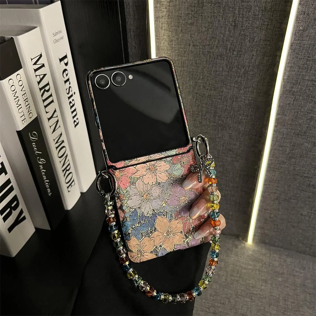 Korean Luxury Retro Blue Flower Rope Phone Case - Shockproof Back Cover