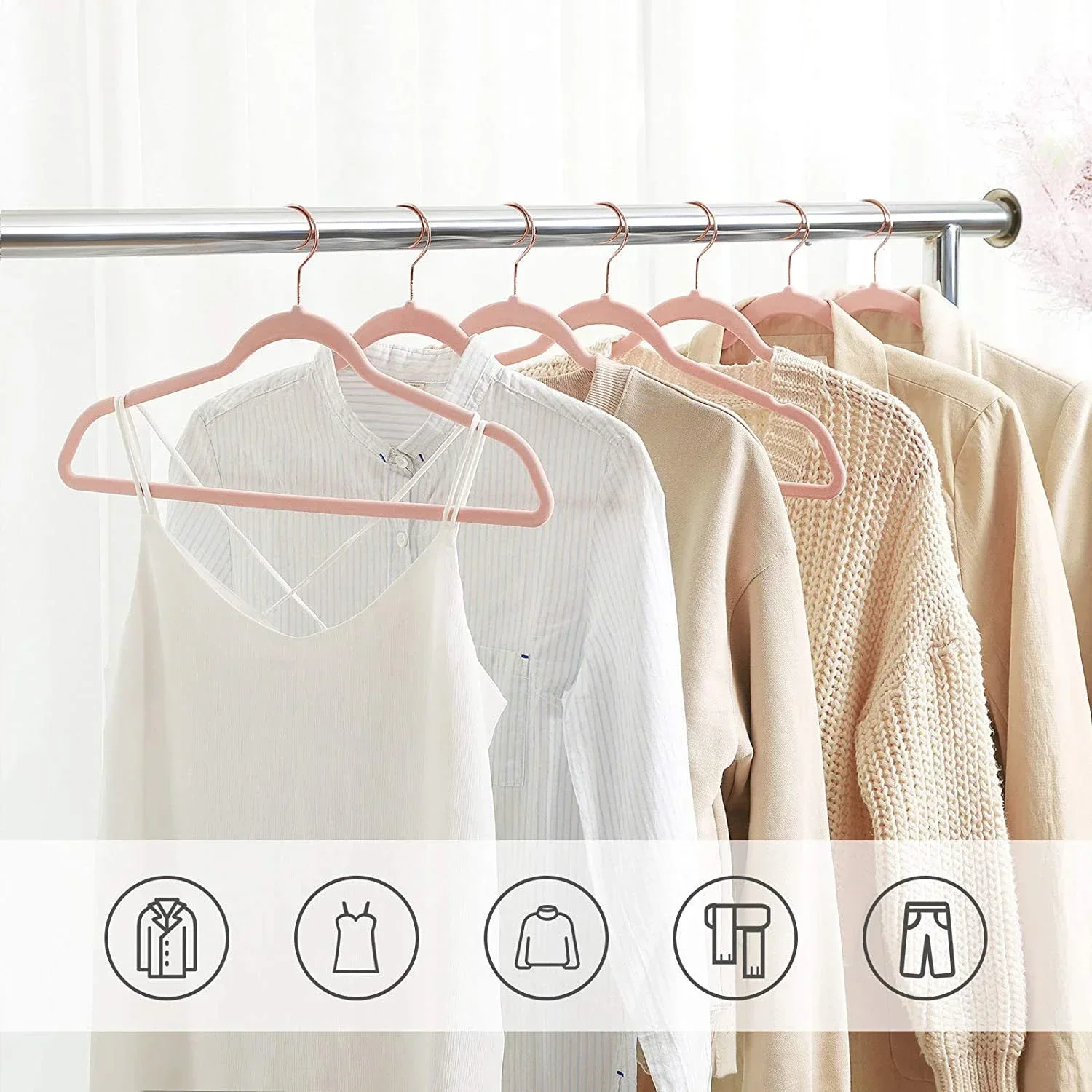 

Clothes Gold Rack. Flocked In Adult Rose Hanger, Storage Bedroom Velvet Drying Plastic Rack Non-slip 17 Hook