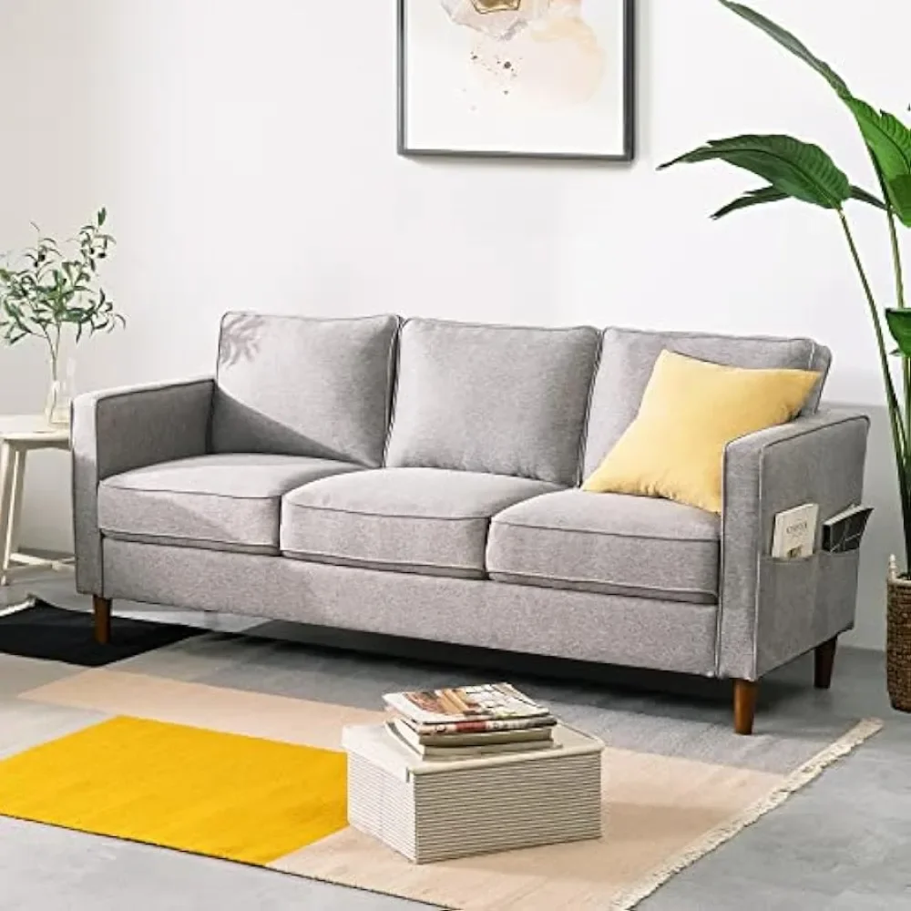 

Modern Linen Fabric Loveseat/Sofa/Couch with Armrest Pockets, Heather Grey Sofa