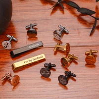 Custom Engraved Round Cufflinks & Tie Clip Set Stainless Steel Anniversary Wedding Birthday Groomsmen Gift for Father Husband 6