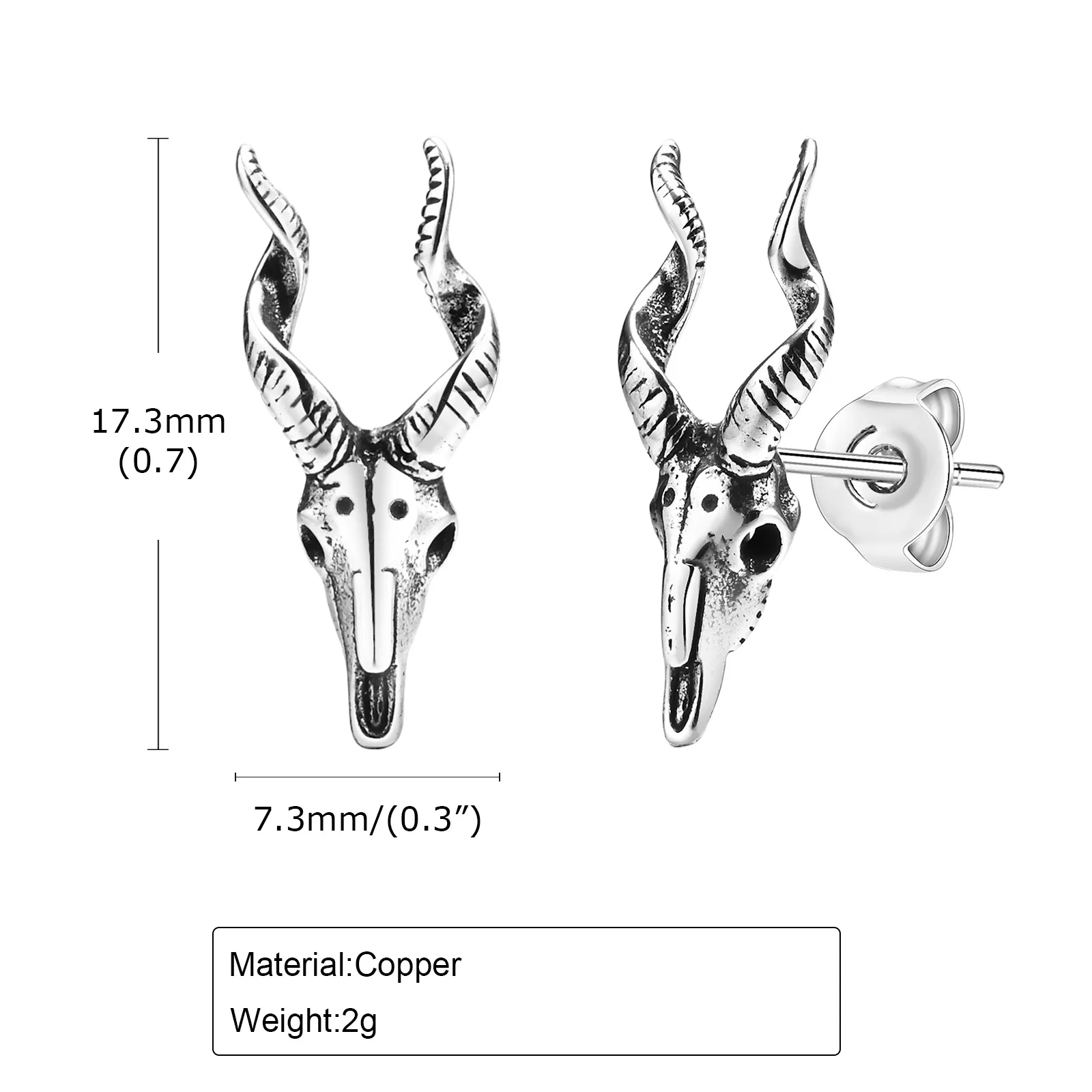 Mprainbow Punk Goat Earrings for Men Boy,Retro Metal Goat Head Skull Skeleton Stud Earrings, Cool Animal Earring Jewelry