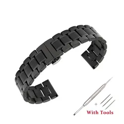 Sleek Stainless Steel Dual-Purpose Watch Band with Butterfly Clasp for 14mm (Black)