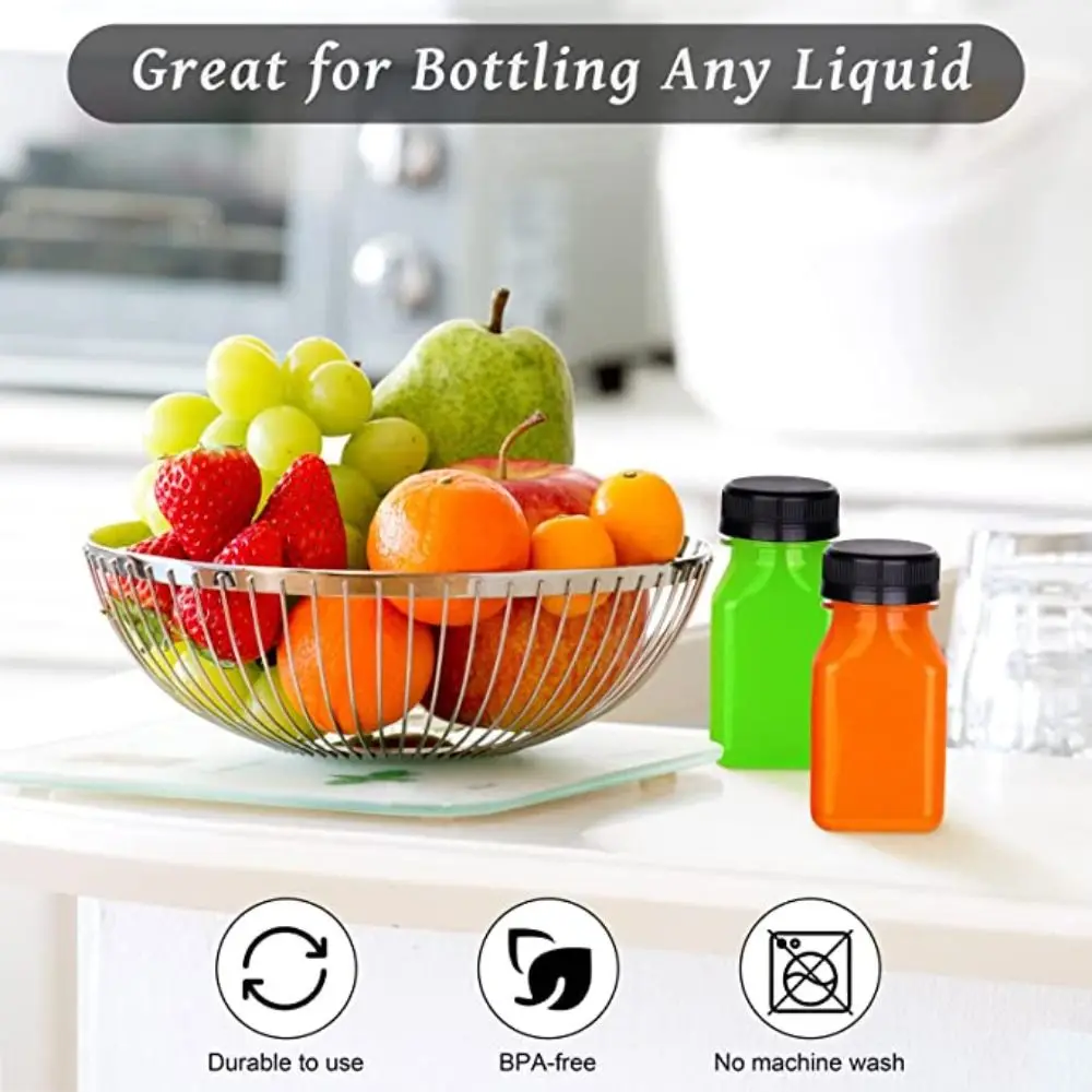 4 Pcs Plastic Juice Bottles New 120ML/150ML Transparent Clear Drink Containers Tamper Proof Lids Empty Square Bottle Milk