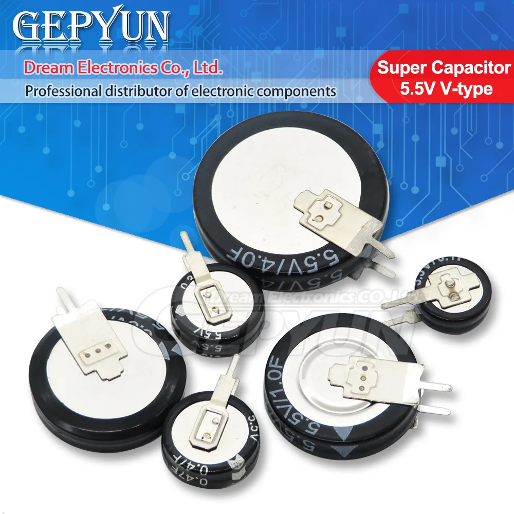 Farad Capacitor 2PCS Farad Capacitor 5.5V 0.1F 0.22F 0.33F 0.47F 0.68F 1F 1.5F 4F Super Capacitor 0.1F-5.0F Double Layer V type