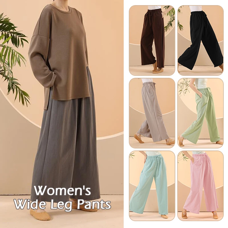 Women Cotton Straight Pants Casual Loose Wide Leg Pants Classical Dance Trousers Practice Pants Tango Modern Dancing Costumes muslady aluminum trumpet practice straight mute silencer for beginner practicing