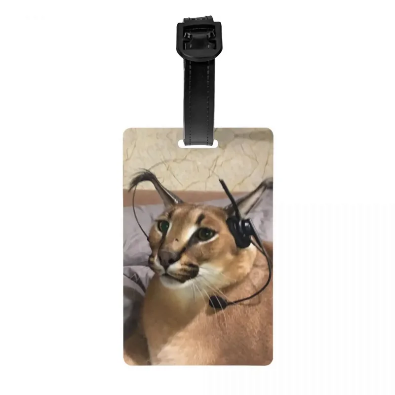 

Custom Big Floppa Luggage Tag With Name Card Funny Caracal Cat Privacy Cover ID Label for Travel Bag Suitcase