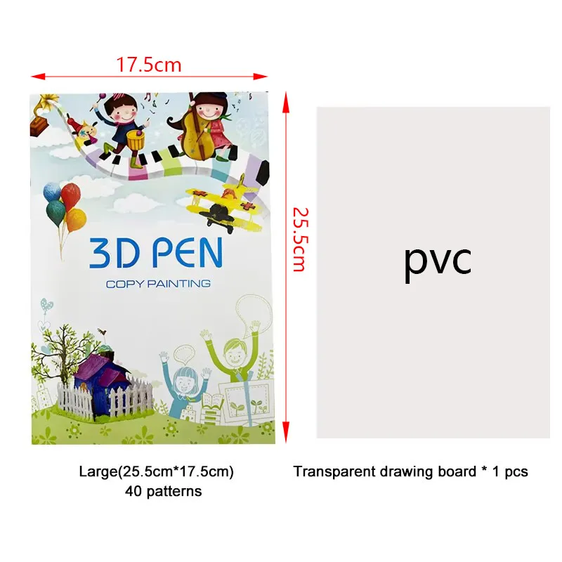 A4 3D pen copy pattern template, 22 sheets, with PVC transparent copy board. 40 patterns, 3D pen painting textbook. 2