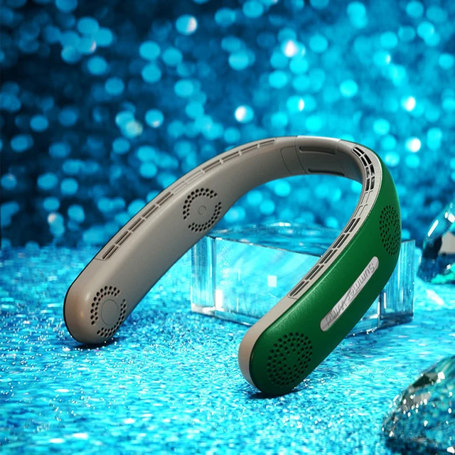 Mini Hanging Neck Fan Portable Bladeless Rechargeable Mute Cooling Wearable Neckband Leafless Fan 3-Speed Adjustable 4000mAh Green B