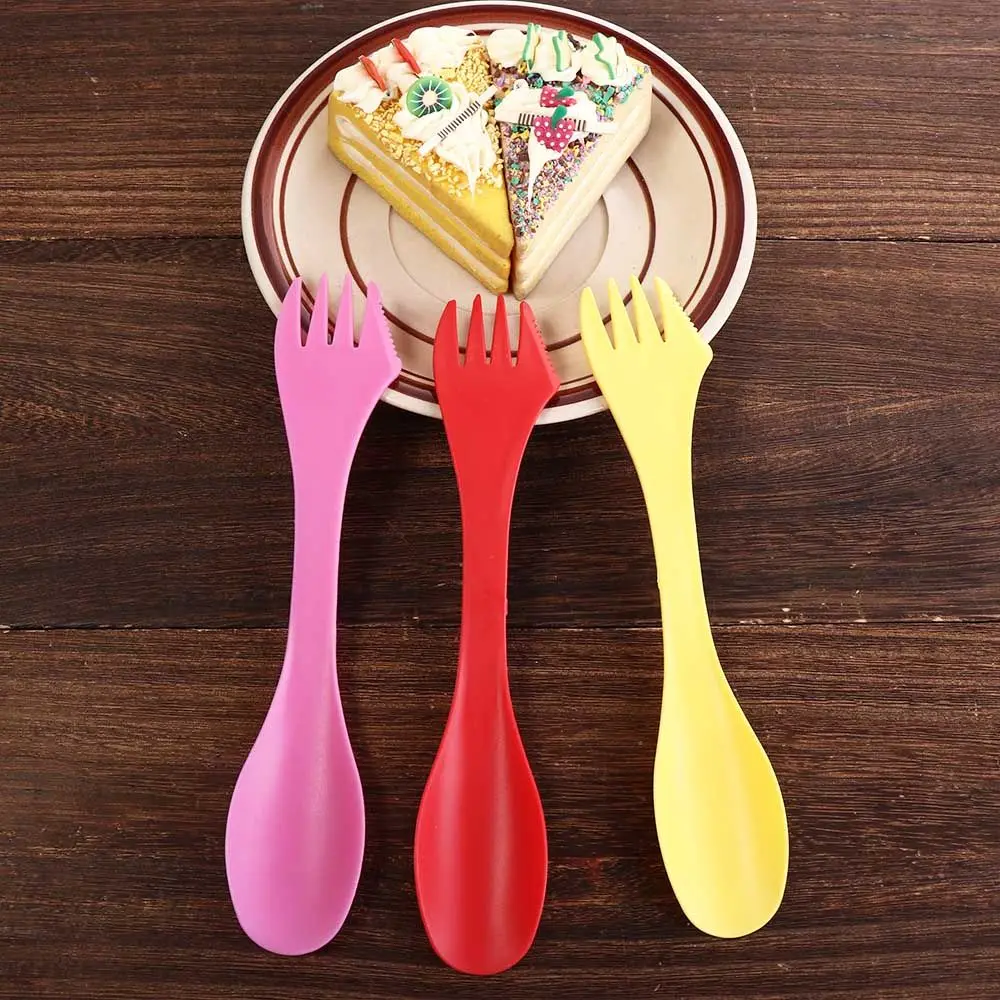 Dessert Spoon Can Opener Multi-functional Easy to Clean Flatware Spork Plastic Spoon Bottle Opener Fork camping cutlery portable tableware portable cutlery titanium tableware