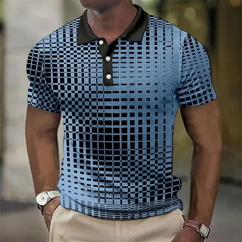 Polo a maniche corte da uomo a quadri con colletto a risvolto, traspirante, casual, estivo, disponibile in vari colori - immagine 4