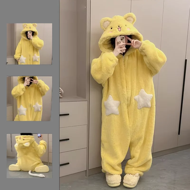 Anime Cardcaptor Sakura Cerberus Spinel Sun Cute Plush Cartoon Home Clothes Autumn Winter Warm Jumpsuit Coral Fleece Pajamas