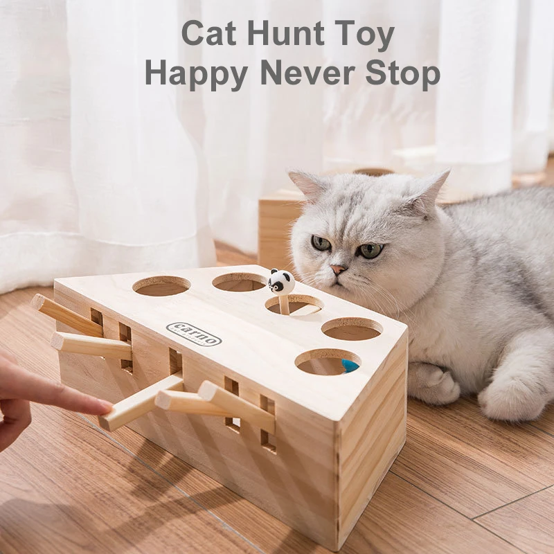 Cat Hunt Toy Chase Mouse Solid Wooden Interactive Maze Pet Hit Hamster With 3/5-holed Mouse Hole Catch Bite Catnip Funny Toy