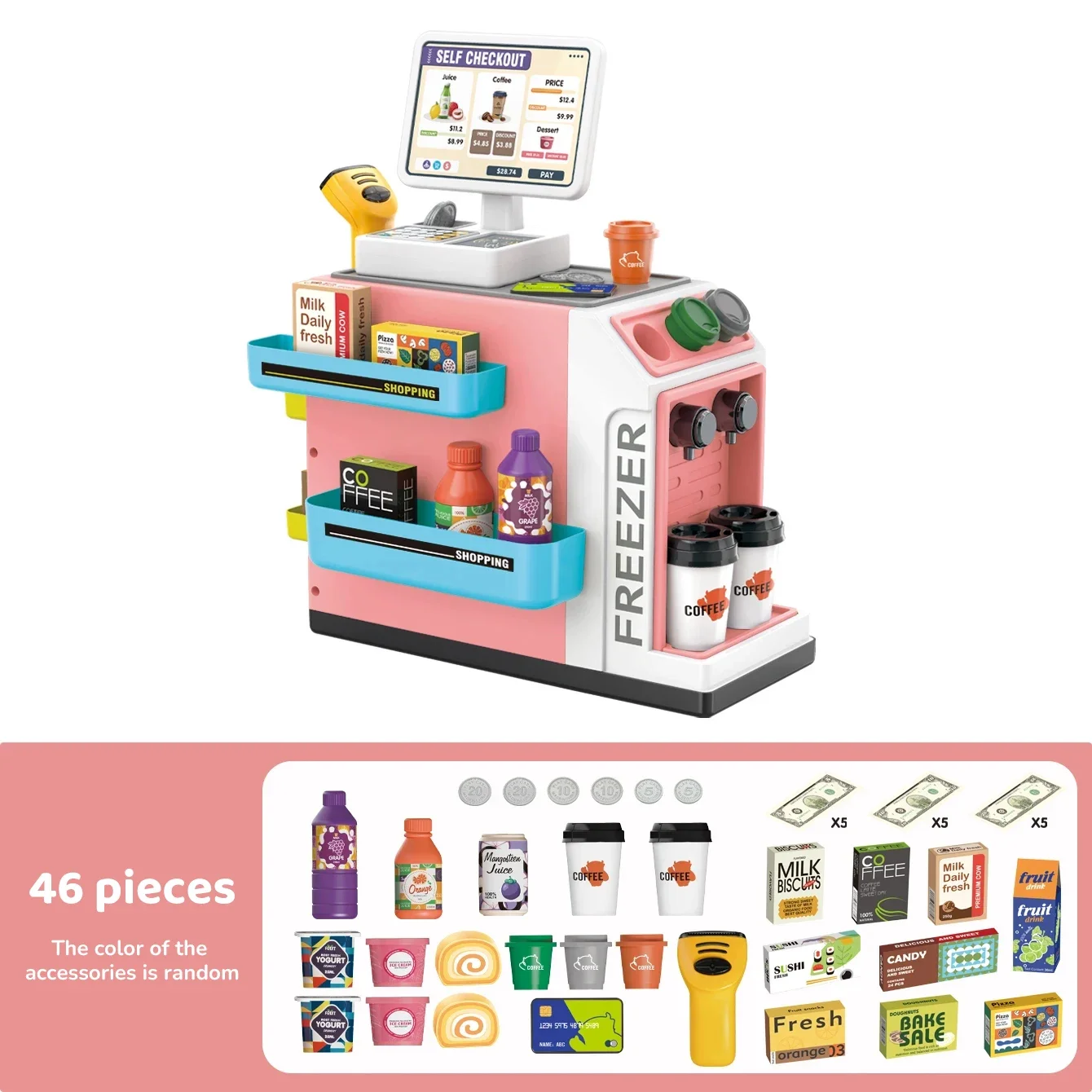 Coffee Machine Toy Shopping Cash Register Set Grocery Market Toys Simulation Food Drink Coffee Cake Pretend Play Toys for Kids