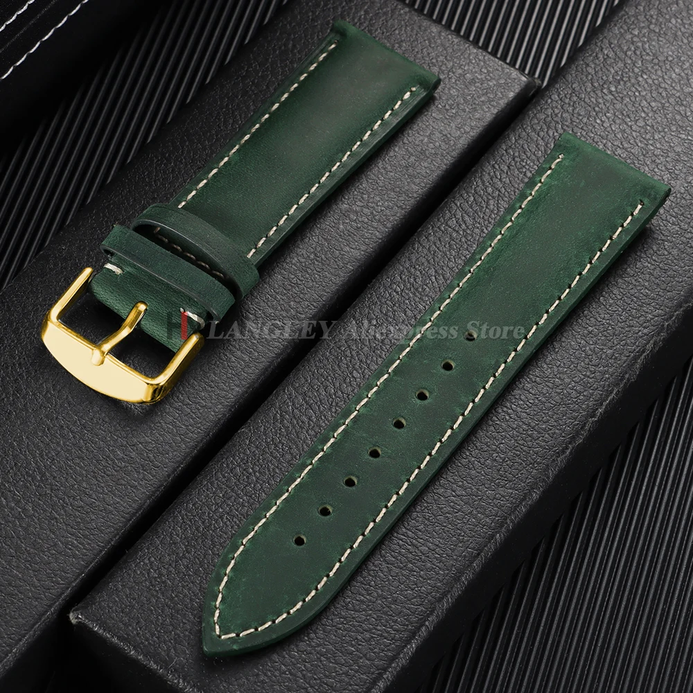 Vintage Dark Brown Cowhide Leather Watch Strap with Pins and Buckle - 20mm/22mm