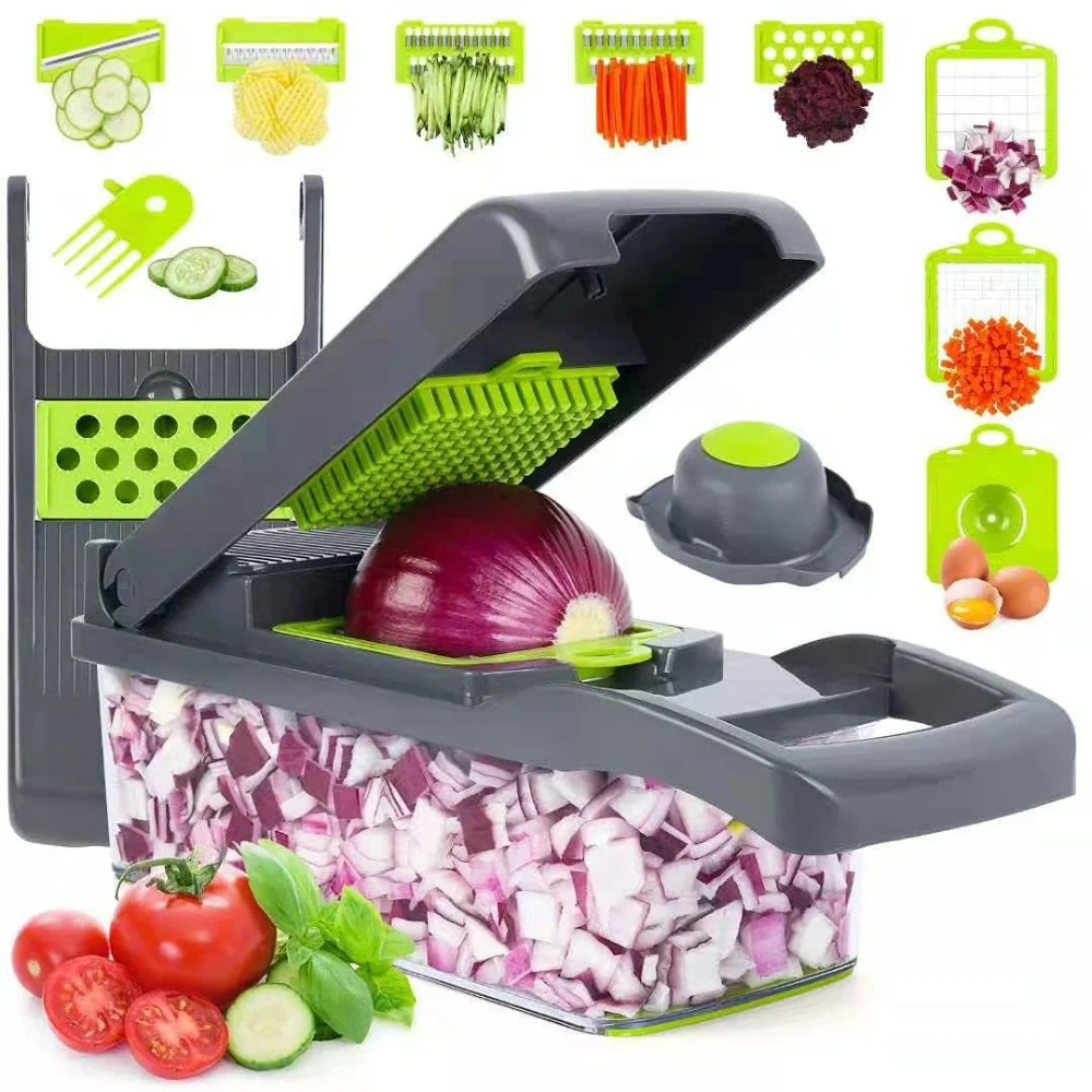 Cortador De Verduras 9 En 1 Con Escurridor - Incluye 7 Accesorios De Acero Inoxidable, Capacidad 2L, Ideal Para Picar, Rallar Y Rebanar, Fácil De Limpiar
