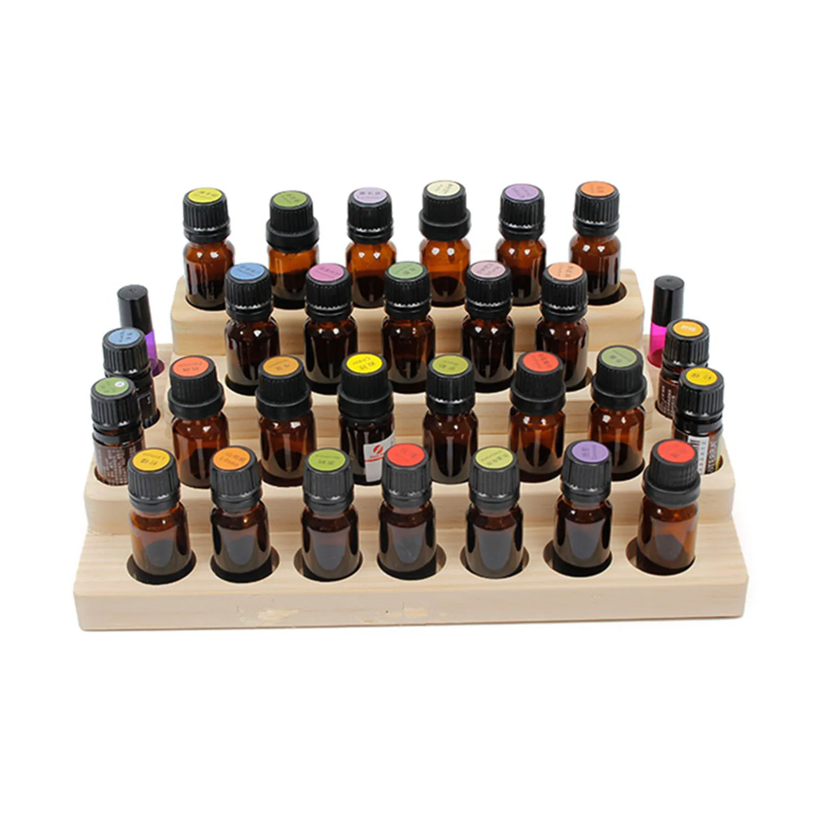 Natural Wood Essential Oil Display Stands Holder Rack Storage Organizer For 30 Slots 5-15ml Bottles Perfume Storage Tray 4
