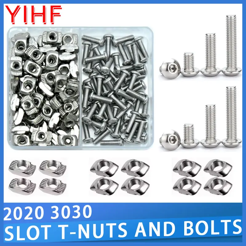 3030 Slot T-nut M3-M6 T Track Nut and Hex Bolt Set Hammer Head T Sliding Nut Screw Kit for Aluminum Profile Connector screw bolt nut set screw washer nut kit